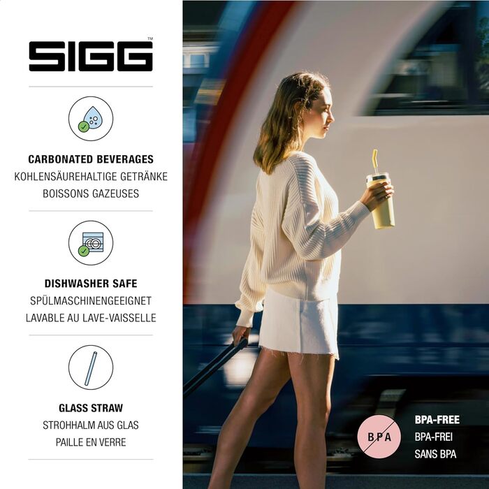 Термочашка SIGG Travel Mug Helia 0,6 л Optimistic Yellow, нержавіюча сталь 18/8, скляна трубочка, щітка для очищення, герметична, BPA-free