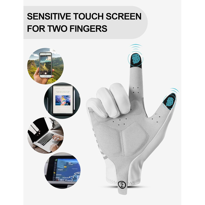 Велосипедні рукавички Inbike C701 M білі: теплі, вітронепроникні, дихаючі, з підтримкою сенсорного екрану та світловідбиваючими елементами для чоловіків та жінок