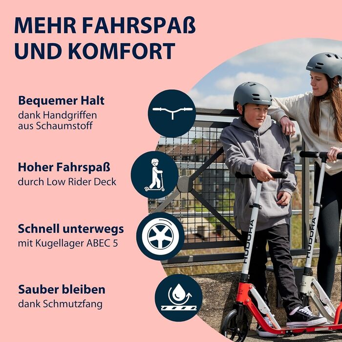 Самокат HUDORA BigWheel Pure міський, алюмінієвий, складаний, з підніжкою, регульований по висоті, для дорослих і підлітків, до 100 кг