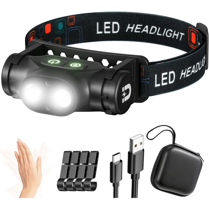 Фронтальний ліхтар Pawfly LED перезарядна, надяскравий, 4 режими, сенсор, магніт, IPX4, вологостійкий, для бігу, кемпінгу, риболовлі