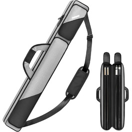 Чохол для більярдних київ 2x2 на 2 киї з кишенями на блискавці для аксесуарів, міцний, поліестер, з плечовим ременем та ручкою, м'який, для жінок та чоловіків (Сірий/Чорний)