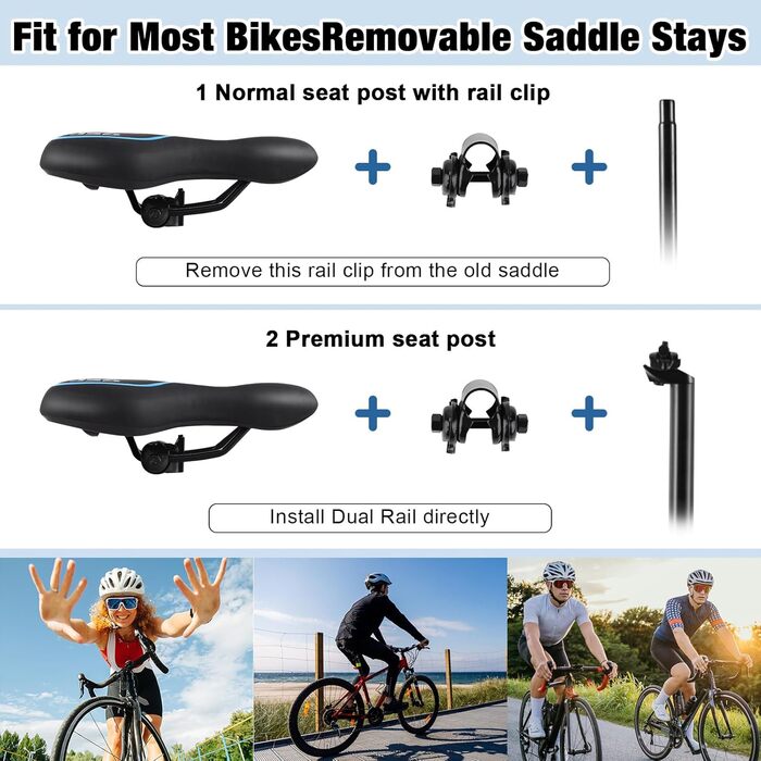 Велосипедне сідло ENJOHOS, водонепроникне, PU, для гірського, трекінгового, туристичного та шосейного велосипеда (блакитне гелеве)