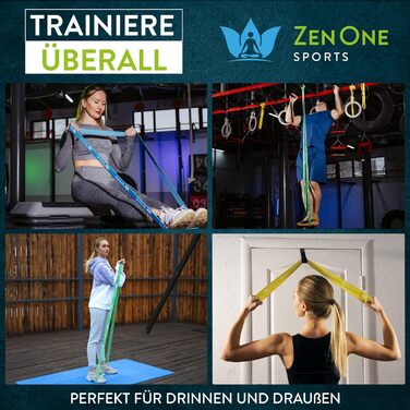 Спортивні гумові стрічки ZenOne Sports® для фітнесу (6 рівнів опору) + посібник з тренувань | Еспандери з тканини для силових вправ, розминки та реабілітації