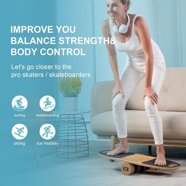 XCMAN Балансборд з бамбука з регульованими стопорами. 3 варіанти відстані. Для серфінгу, лиж, сноуборду, скейтбордингу