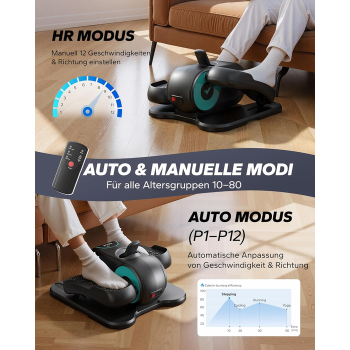 MERACH Міні електричний крос-тренажер під стіл з пультом, дисплеєм та неслизьким покриттям, 12 швидкостей, тихий та портативний для дому, для дорослих та літніх людей, блакитний E32-2025