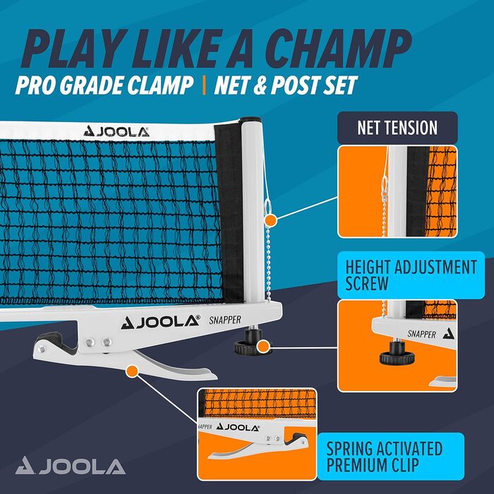 Сітка для настільного тенісу JOOLA Snapper Indoor, регульована, сріблясто-чорна, з фіксатором, універсальний розмір