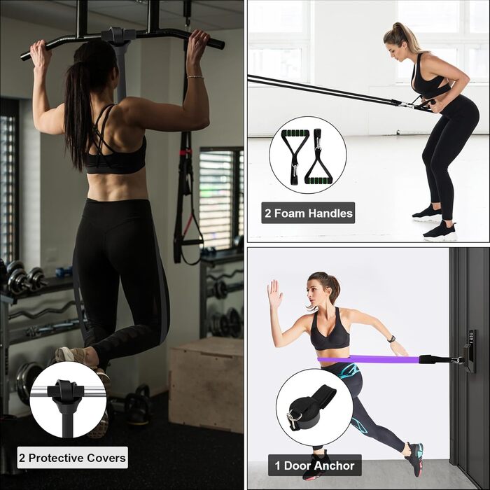 Фітнес гумки WuGU, набір з 4 рівнями опору, еластичні гумки для фітнесу, силових тренувань, йоги та пілатесу (фіолетовий, чорний, червоний, жовтий)