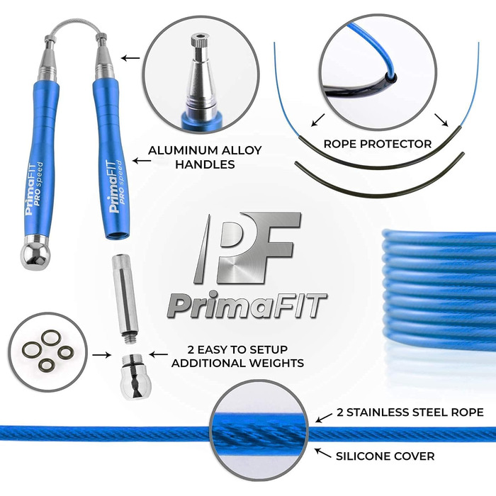 Скакалка PrimaFIT для дорослих: професійна, з регулюванням, з вагою, 3м, з підшипниками, антиковзні ручки, для боксу, MMA, CrossFit, з мішком.