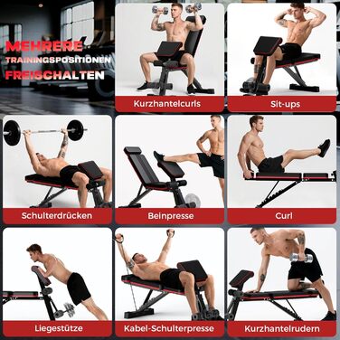 Багатофункціональна розкладна лава для гантелей 12 в 1, регульована фітнес-лава для вправ на прес та римський стілець, витримує до 400 кг, для домашніх тренувань