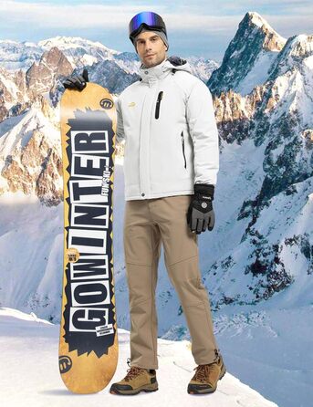 Спортивна куртка Rdruko для чоловіків: тепла зимова куртка, сноубордистська куртка з флісовою підкладкою, водонепроникна функціональна куртка для активного відпочинку та походів з капюшоном, колір білий