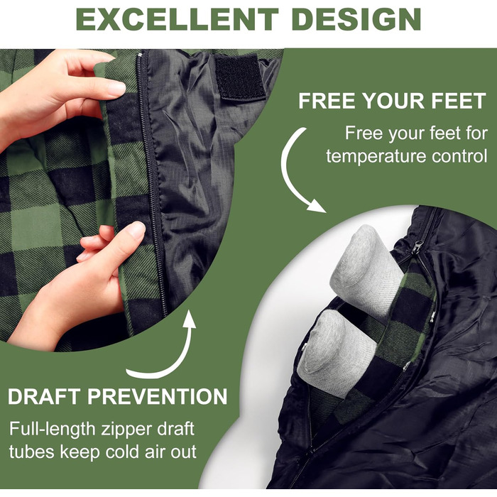 Спальний мішок для двох дорослих та дітей, XL, Queen Size, для кемпінгу та походів, вологостійкий, з компресійним мішком, чорний/зелений