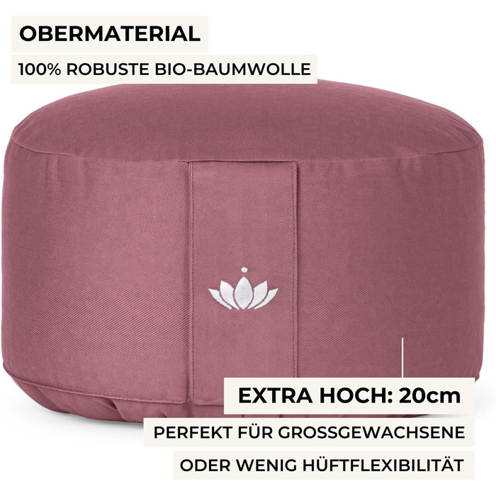 Медитаційний килимок Lotuscrafts® - високий (20 см), з пшеничною начинкою, для йоги та медитації, знімний чохол, сертифікат GOTS