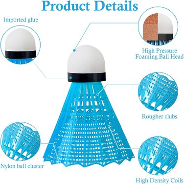 Набір для бадмінтону FYSL 12 шт. Міцні нейлонові волани, швидкісні, для гри на відкритому повітрі, тренувань, відпочинку, початківців (білий+жовтий+рожевий+блакитний)