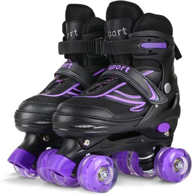Дитячі ролики DUZSKJ регульовані, з підсвічуванням, для хлопчиків та дівчаток, чорно-фіолетові
