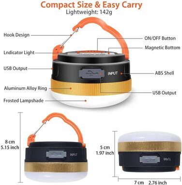 Кемпінговий ліхтар Karrong LED USB, перезаряджуваний, міні, магнітний, 4 режими, SOS, вологостійкий, портативний, для кемпінгу, намету, туризму, надзвичайних ситуацій
