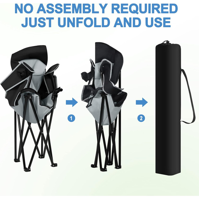 Складний туристичний стілець WOLTU: легкий, для відпочинку на природі, риболовлі, з кишенею для напоїв та боковою кишенею, до 150 кг, для кемпінгу, пляжу, саду, тераси (чорний + світло-сірий)