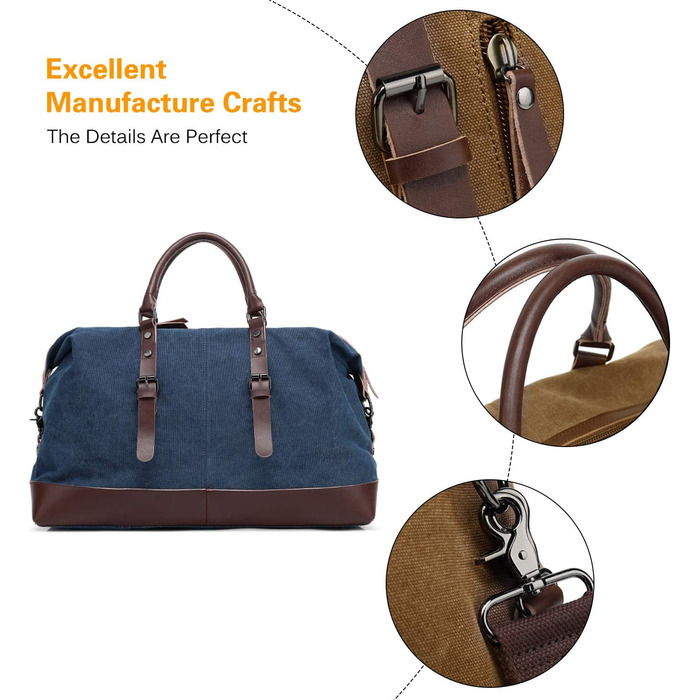 Спортивна сумка для подорожей FANDARE: універсальна дорожня сумка-вікенд з канвасу для чоловіків та жінок, містка сумка для кемпінгу та пляжу, синя