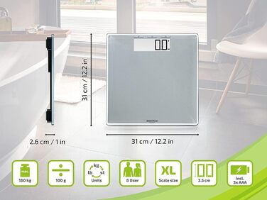 Цифрова вага Soehnle Style Sense Connect 100 з Bluetooth, LCD-дисплеєм, підключенням до додатку, максимальна вага 180 кг
