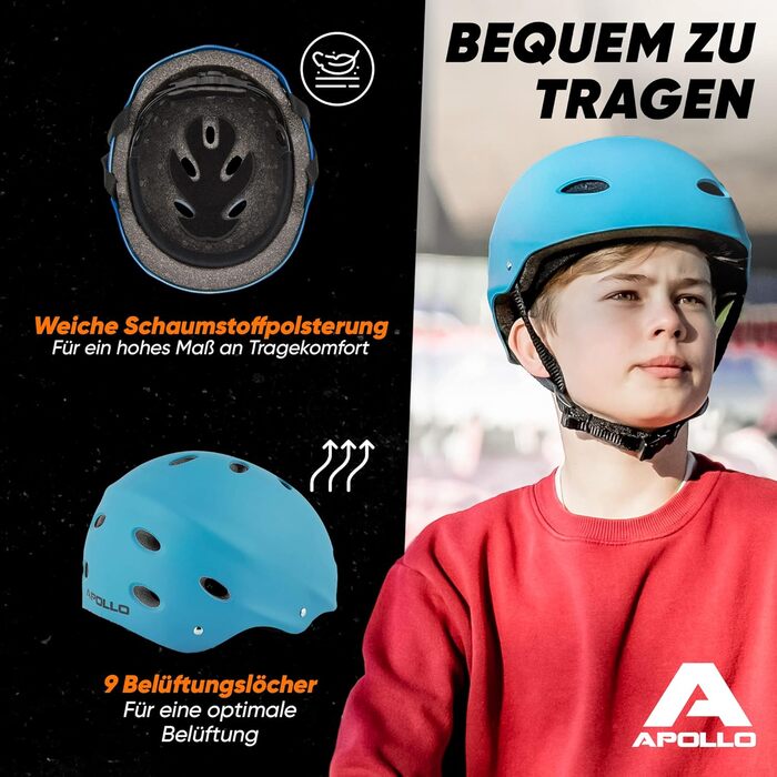 Дитячий та дорослий шолом Apollo для скейтборду, самокату та BMX, регульований, різні розміри та кольори