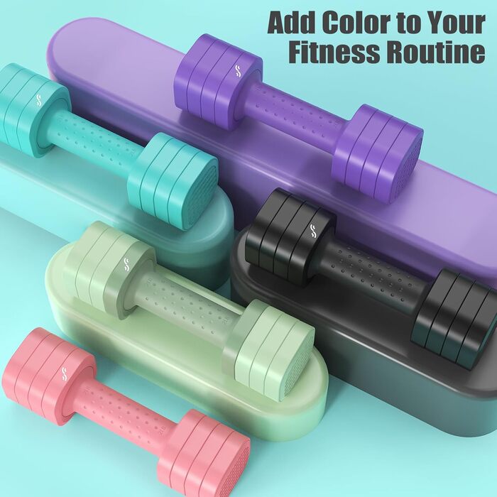 Sportneer Регульовані гантелі для жінок - набір з 2 гантелей (0,9–2,3 кг кожна), 4-в-1 набір гантелей з неслизьким ТПУ-покриттям, набір гантелей для домашнього спортзалу, фітнесу та силових тренувань (Блакитний)