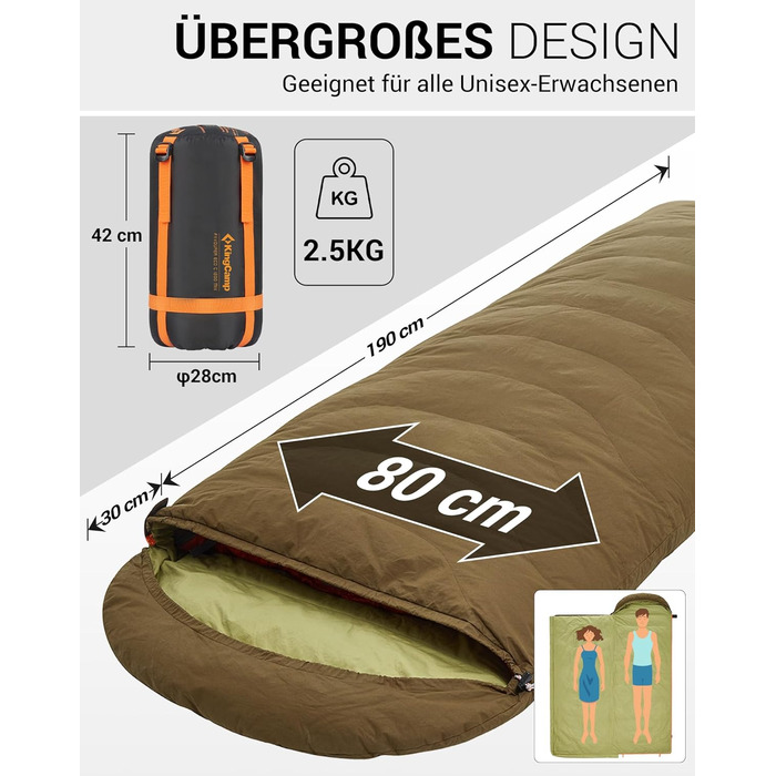 Сплячий мішок KingCamp для дорослих, 3 в 1, XXL, бавовна, фланель, теплий, знімний ковдру, Coldmaster (1200г)