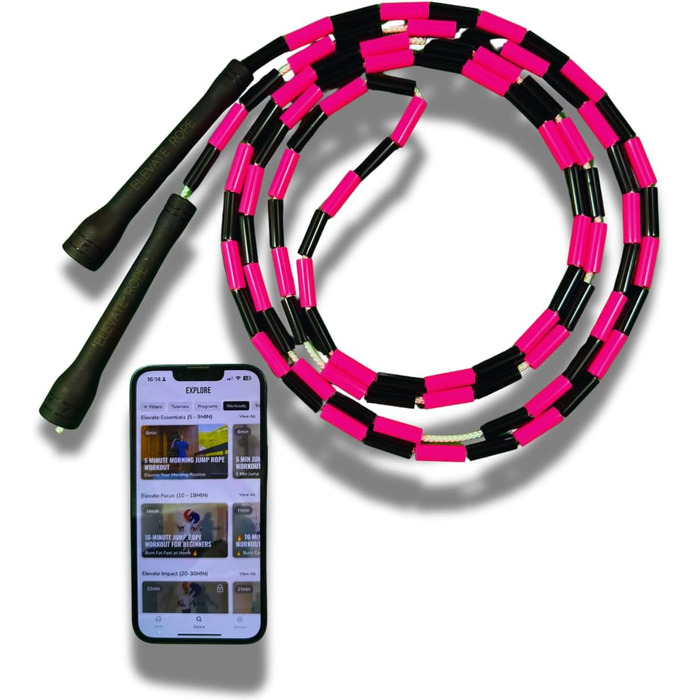 Стрибкове канат Elevate Rope Pro з перлинками, 3м, регульований, чорно-рожевий - для фрістайлу, кардіо та трюків