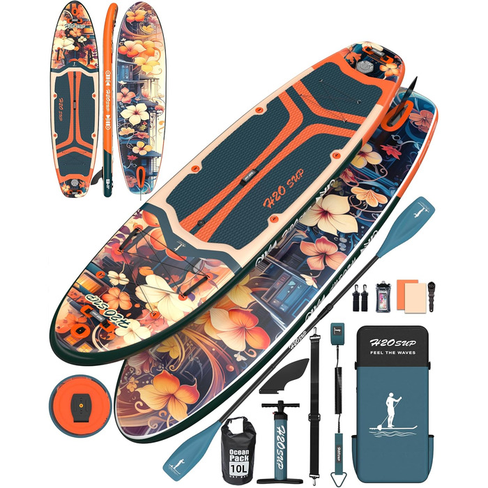 Надувний SUP-борд H2OSUP Stand Up Paddling Board - широка дошка для паділбордингу з преміум аксесуарами, стабільний надувний SUP для будь-якого рівня (зелений)