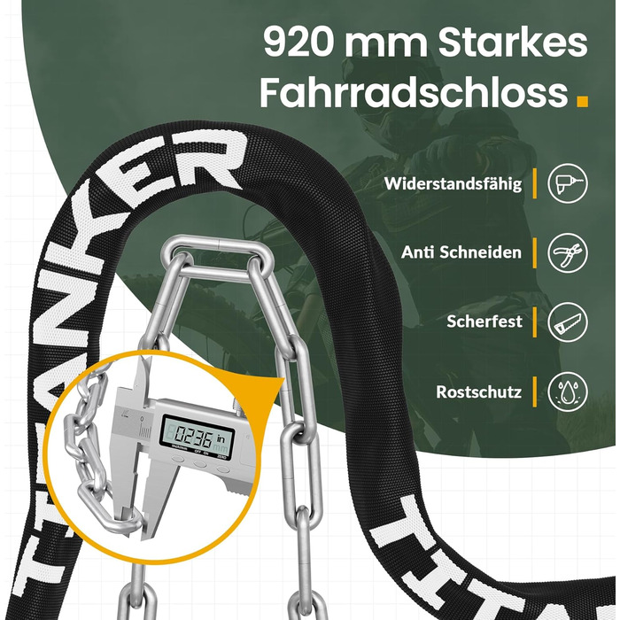 Замок для велосипеда Titanker, висока безпека, ланцюговий замок для дітей, проти крадіжок, з 2 ключами, 950мм x 6мм