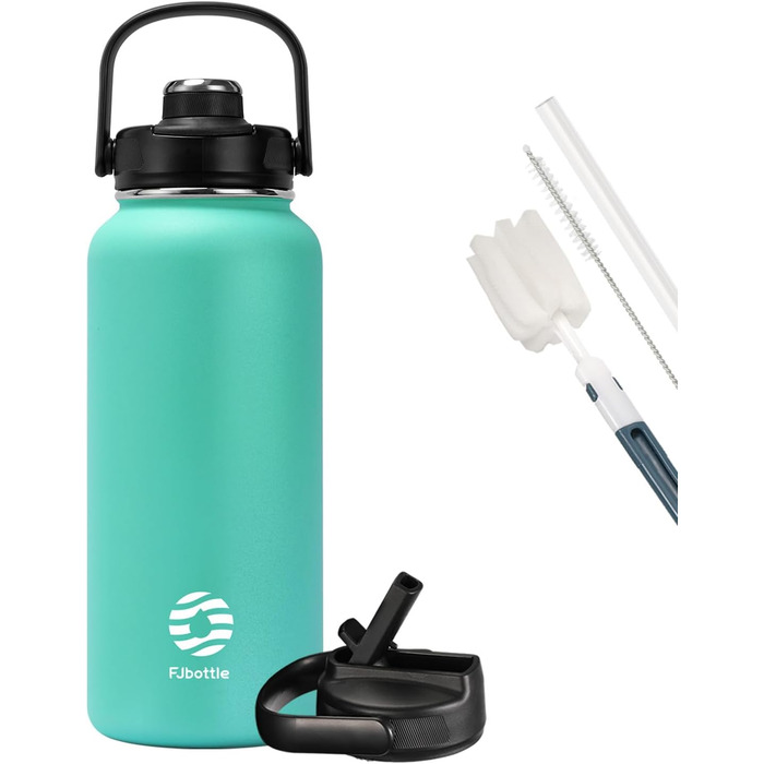 Термос Fjbottle з нержавіючої сталі з трубочкою 950 мл, BPA-free, герметична спортивна пляшка для води для велосипеда, школи, фітнесу, газованої води, зелена