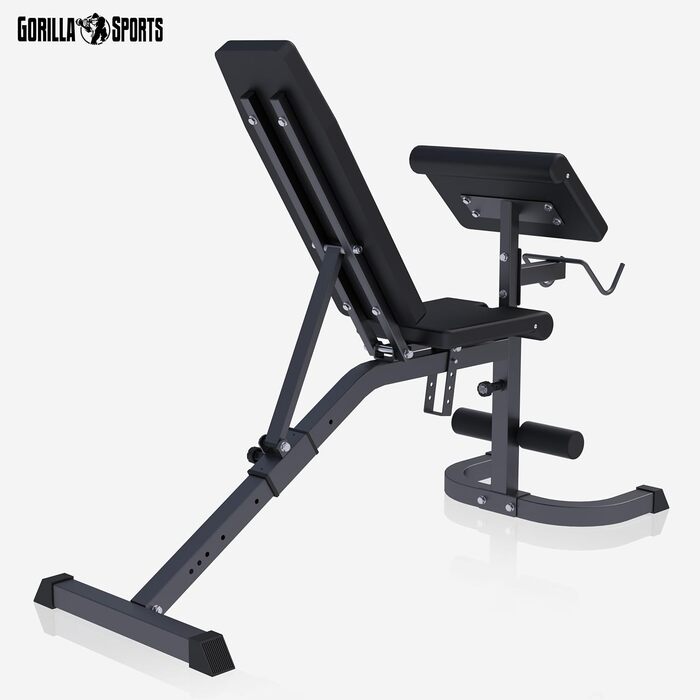 Лава для жиму Gorilla Sports® з регулюванням, до 250 кг - багатофункціональна лава для силових тренувань, прес, біцепс, чорна