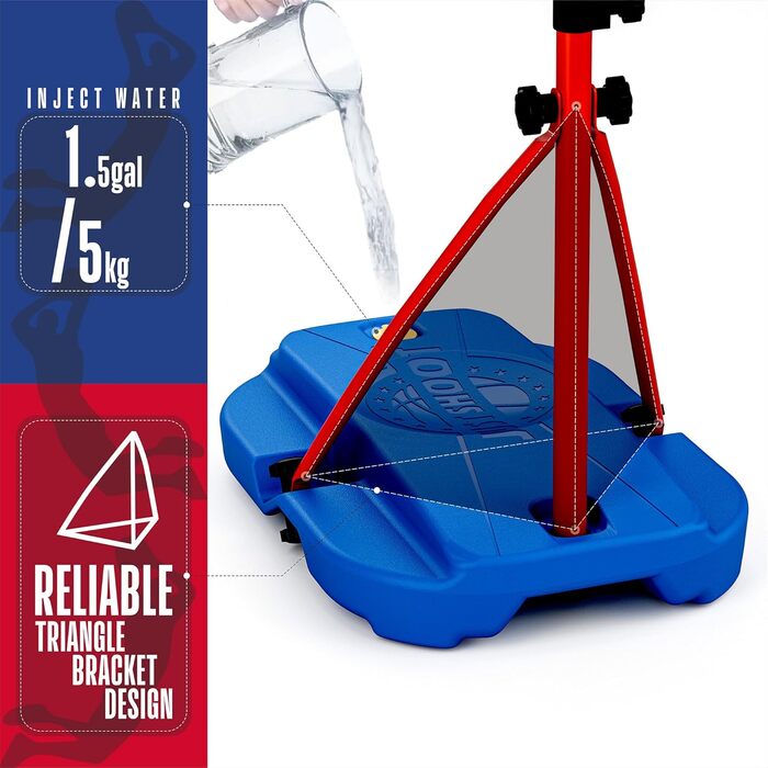 Баскетбольний кошик зі стійкою, набір, 110-190 см, регульована висота, ігровий набір для дітей (синьо-червоний)