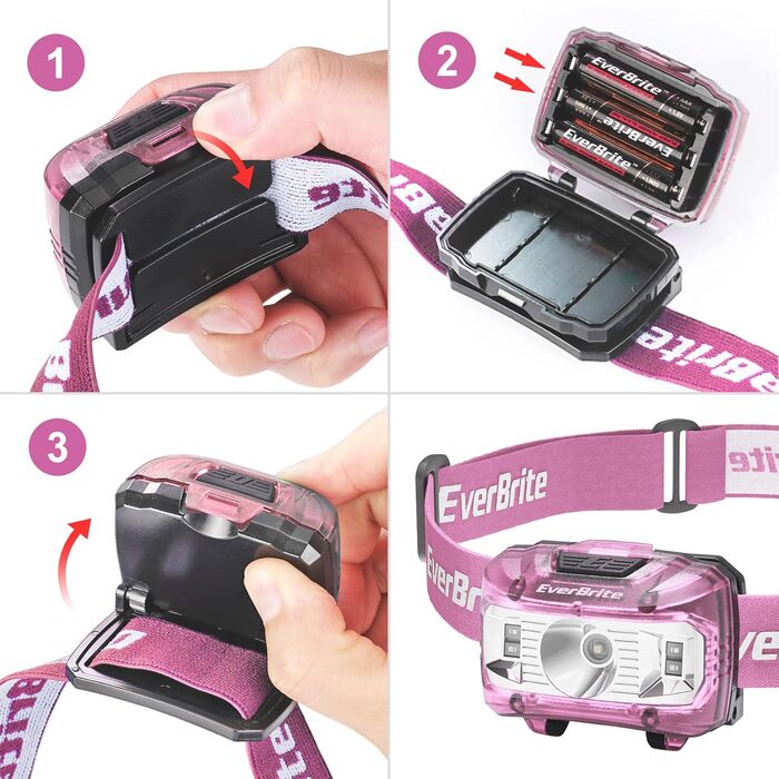 LED налобний ліхтар EverBrite 2 шт. Рожевий з червоним та зеленим світлом, 5 режимів, для кемпінгу та відпочинку на природі