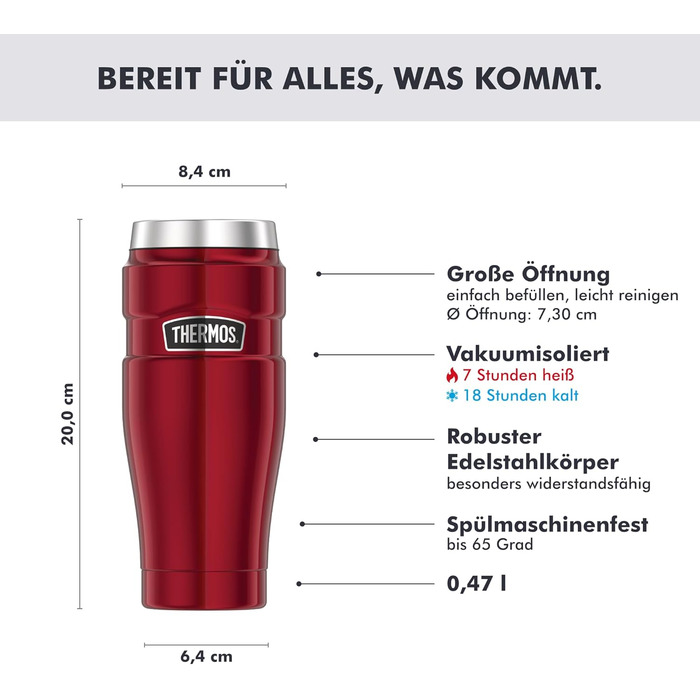 Термос нержавіючий Thermos Stainless King 0.47л червоний для кави та чаю. Зберігає тепло 7 год, холод 18 год. Без BPA