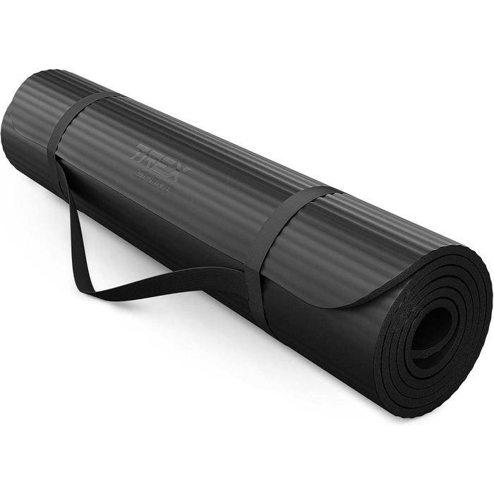 TREX SPORT Килимок для гімнастики та фітнесу | Товстий та м'який, 190x80x1 см, з ручкою для перенесення, чорний | Килимок для йоги з антиковзаючим покриттям