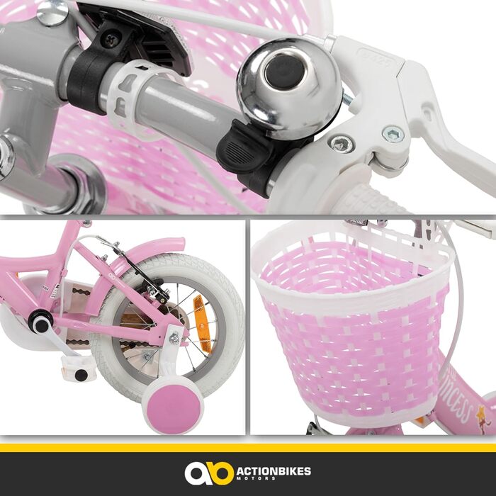 Дитячий велосипед Princess 12 дюймів Actionbikes, з V-Brake гальмами, відбивачами та крилами, для хлопчиків і дівчаток 2-5 років