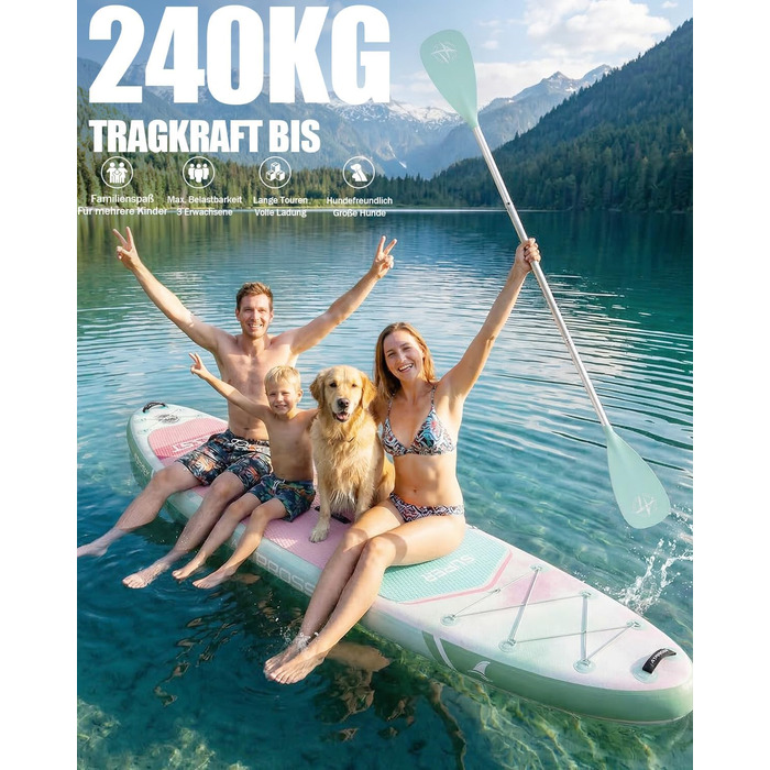 SUP дошка для плавання 366x92 см, до 240 кг, з сидінням та аксесуарами (зелений градієнт) - для йоги, риболовлі та серфінгу