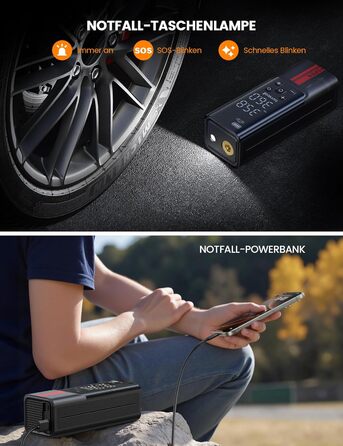 Електрична повітряна помпа Lamicall з акумулятором для велосипеда, авто, мото - 150 PSI, компресор з цифровим манометром та Powerbank, 5000mAh з металевим циліндром