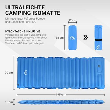 MSPORTS Кемпінговий килимок Premium, Ultraleichte Isomatte для відпочинку на природі з насосом для ніг, вологостійкий, для піших прогулянок, кемпінгу, пляжу (Королівський синій)