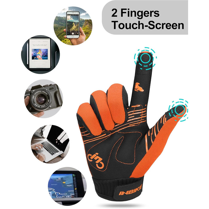 Рукавички велосипедні INBIKE MTB Anti-Slip з силіконовим покриттям, дихаючі, з підтримкою сенсорного екрану, для гірського велосипеда, велоспорту та активного відпочинку (Помаранчевий, M)