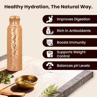 Куперна пляшка для води, 1000 мл, з кришкою та сумкою, витікає захищена, для йоги та офісу (1 шт., натуральний мідь)