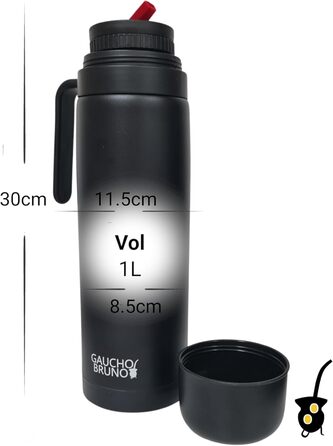 Термос для мате Yerba Mate з нержавіючої сталі, 1 л, ізольований, з ручкою та гвинтовою кришкою, для гарячих і холодних напоїв