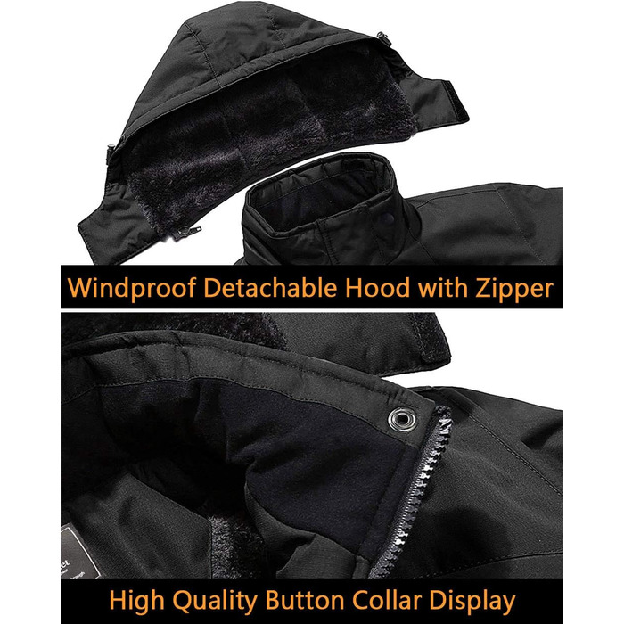 Чоловіча зимова куртка EKENTSON, водонепроникна, вітронепроникна, з підкладкою, для хайкінгу та активного відпочинку, з 4 кишенями (3XL, Чорний)