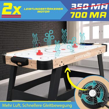 СеренеЛайф Аірхокей: ігровий стіл для аірхокею, стіл для ігор, дитячий та дорослий, блакитно-чорний, модель Natur