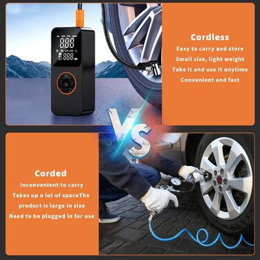 Портативний компресор SINZUX 150PSI з акумулятором 6000mAh, насос для шин з манометром, для авто, мото, велосипедів, м'ячів