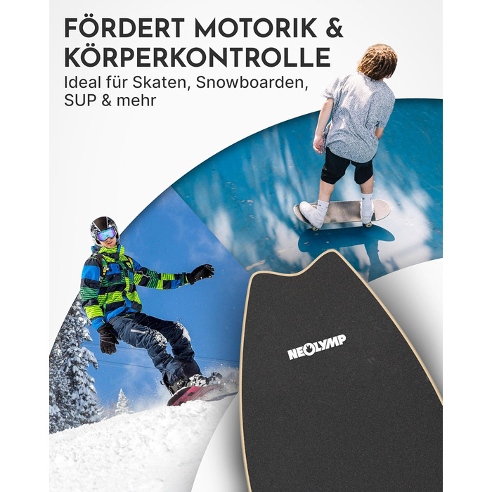 Балансборд NEOLYMP Holz – тренажер для балансу для дорослих та дітей – антиковзаюча поверхня, до 210 кг, 7 рівнів складності, магнітна настройка, чорний