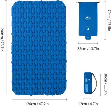 Naturehike Ultraleichte Isomatte - Надувна килимок для кемпінгу та подорожей, 6.5 см, блакитний, двошаровий