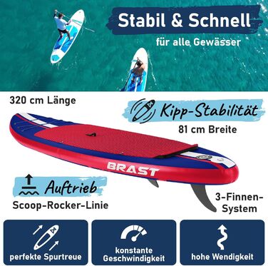 SUP Board BRAST Shark надувний, 320x81x15 см, комплект: весло, сидіння для каяка, тримач для камери, насос, рюкзак, блакитний