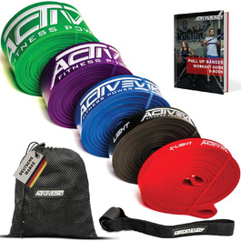 Резинки для фітнесу: еластичні стрічки для тренувань, фітнес-стрічки для калістеніки та домашнього спортзалу (в наборі з сумкою, дверним анкером та електронною книгою)