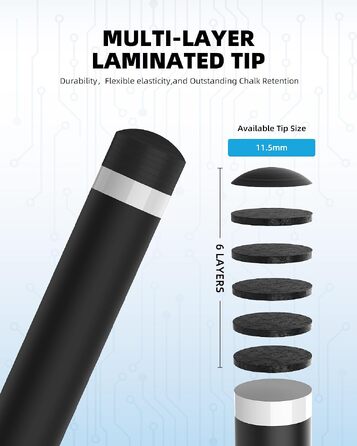 Карбоновий шафт для більярдного кия KONLLEN BlackShaft Radial 11.5 мм, Low Deflection, Pro-Taper, поміранчева накладка, з'єднання 3/8×8 або Uni-Loc, 74 см
