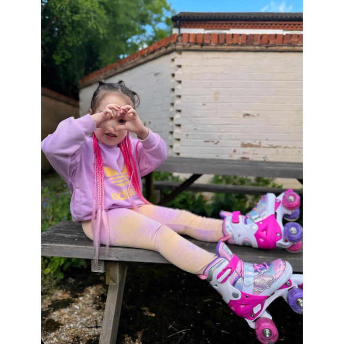 Дитячі ролики Nattork для дівчаток та хлопчиків, 4 розміри, регульовані, ролики на 4 колесах з мотивом метеликів та квітів, подарунок на день народження для занять спортом в приміщенні та на вулиці (M (EU 32-36), Рожево-червоний)